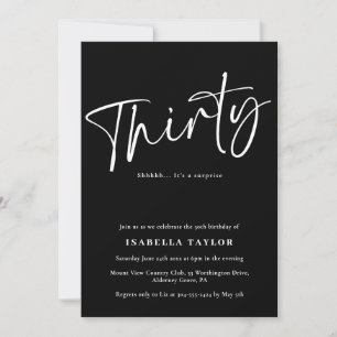 Black White Elegant Simple 30th Birthday Invitation