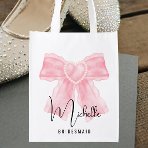 Black & White Elegant Simple Bride Tribe Heart Grocery Bag
