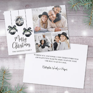 Black White Elegant Simple Christmas Holiday Letterpress Photo Cards