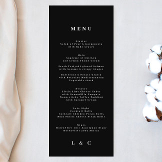 Black White Elegant Simple Monogram Wedding Menu
