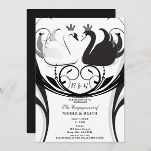 Black & White Elegant Swan Princess Engagement Invitation