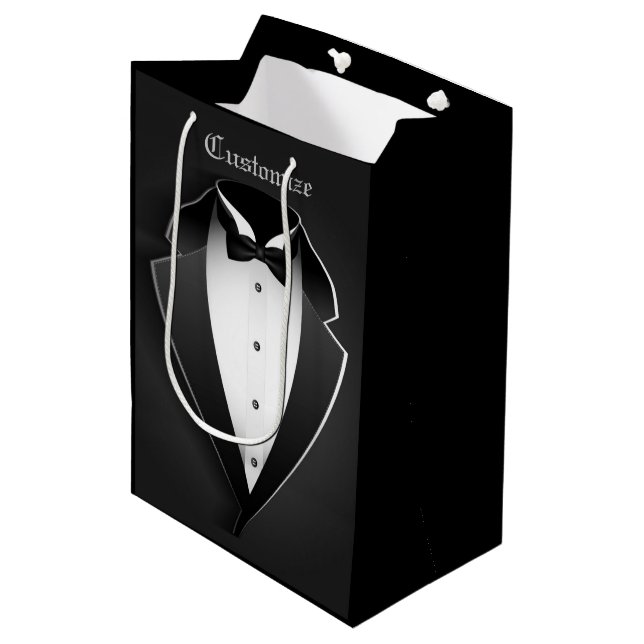 Black & White Elegant Tuxedo Medium Gift Bag (Front Angled)