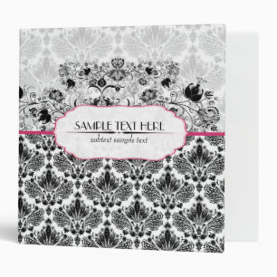 Black & White Elegant Vintage Floral Damask 3 Ring Binder
