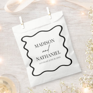 Black White Elegant Wavy Border Wedding Favor Bag