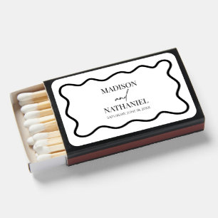 Black White Elegant Wavy Border Wedding Matchboxes