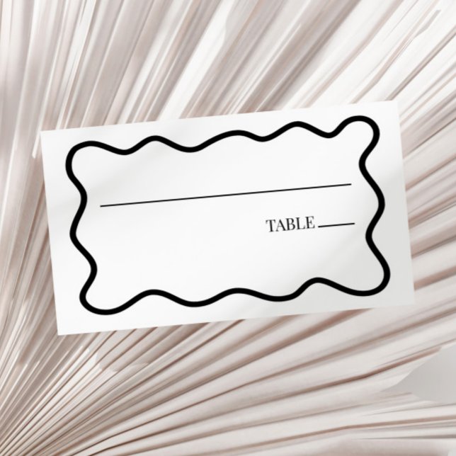 Black White Elegant Wavy Border Wedding Place Card (Creator Uploaded)