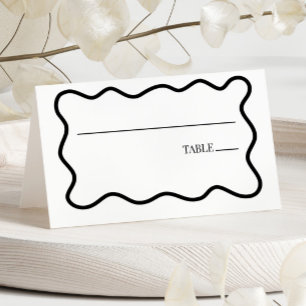 Black White Elegant Wavy Border Wedding Place Card