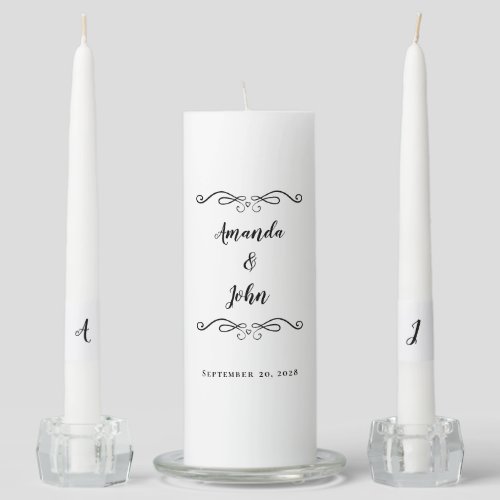 Black White Elegant Wedding Ceremony Bride Groom Unity Candle Set