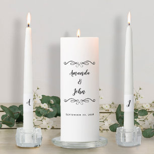 Black & White Elegant Wedding Ceremony Bride Groom Unity Candle Set