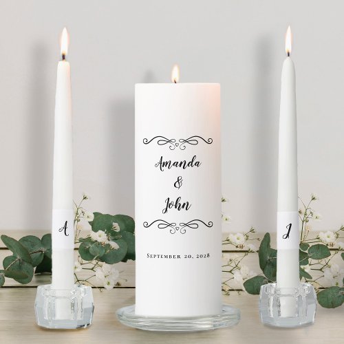 Black  White Elegant Wedding Ceremony Bride Groom Unity Candle Set