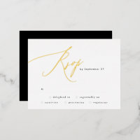 Black White Elegant Wedding Gold Foil RSVP card