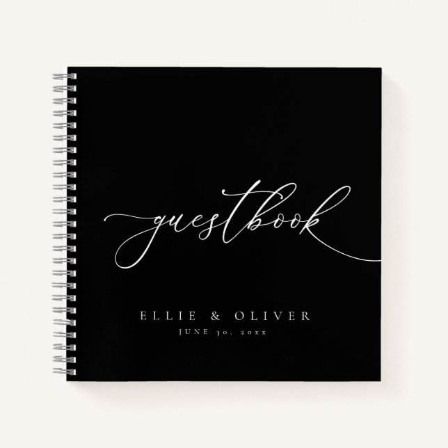Black & White Elegant Wedding Guest Book (Front)
