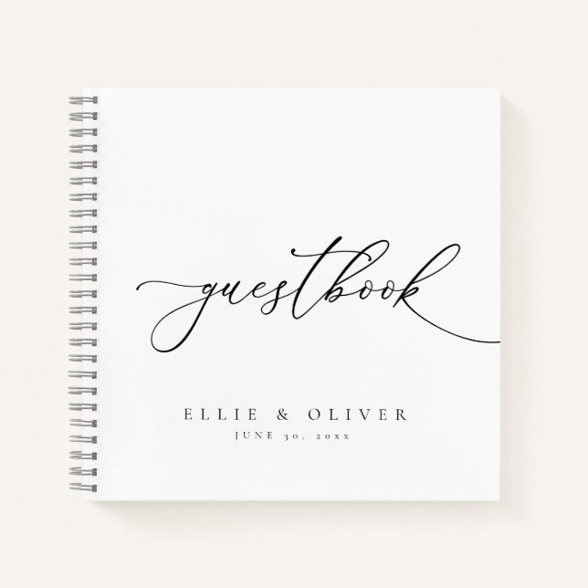 Black & White Elegant Wedding Guest Book (Front)
