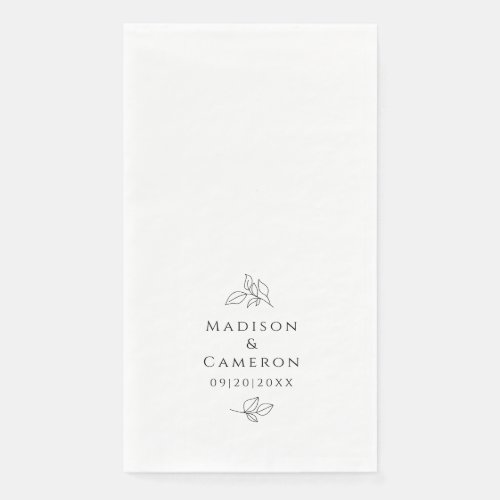  Black  White Elegant Wedding Leaves Names  Date Paper Guest Towels