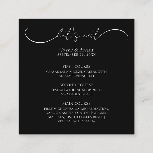 Black & White Elegant Wedding Menu Enclosure Card (Front)