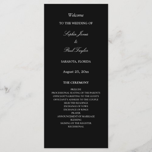 Black White Elegant Wedding Program
