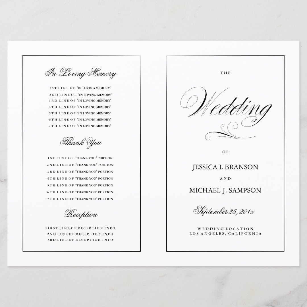 Black & White Elegant Wedding Program Template | Zazzle