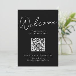 Black White Elegant Wedding QR Code Seating Chart
