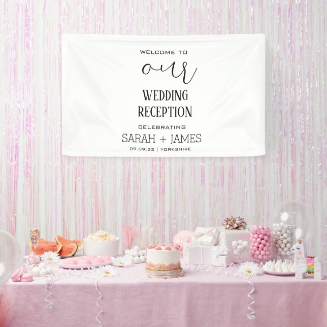 Black & White Elegant Wedding Reception Welcome  Banner (Party)