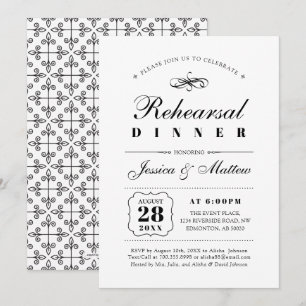 Black & White   Elegant Wedding Rehearsal Dinner Invitation