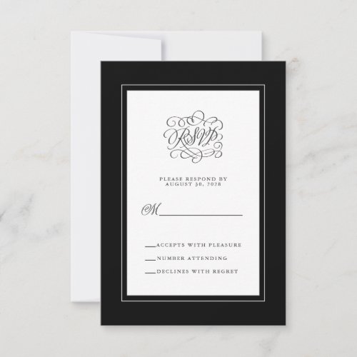 Black White Elegant Wedding Reply Enclosure Chic RSVP Card