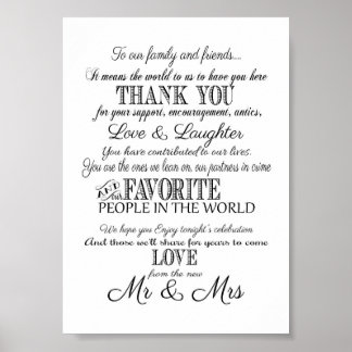 Black & white Elegant wedding Thank you sign print