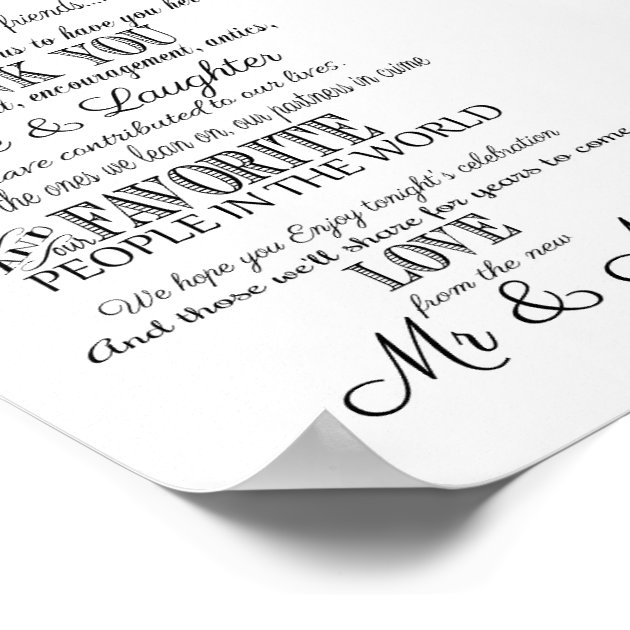 Black & White Elegant Wedding Thank You Sign Print