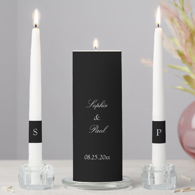 Black & White Elegant Wedding Unity Candle Set (In Situ)