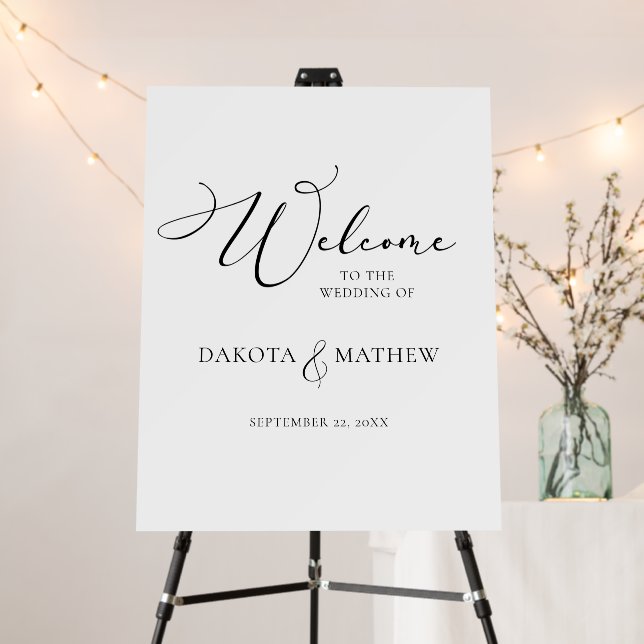 Black White Elegant Wedding Welcome Sign (In Situ (Stand))