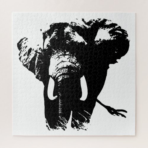 Black White Elephant Animal Illustration Painting Jigsaw Puzzle