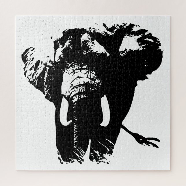 Black White Elephant Animal Illustration Painting Jigsaw Puzzle (Vertical)