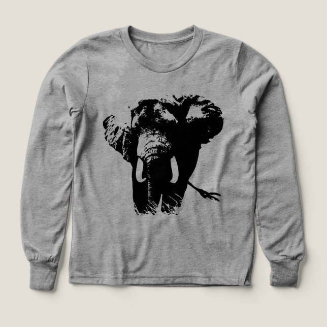 Black White Elephant Animal Illustration Painting Tri-Blend Shirts (Design Front)