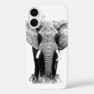 Black & White Elephant iPhone 16 Case