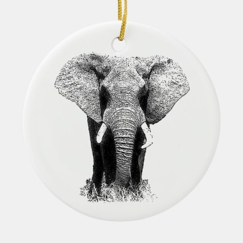 Black  White Elephant Ceramic Ornament