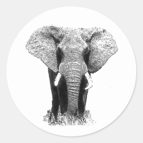 Black  White Elephant Classic Round Sticker