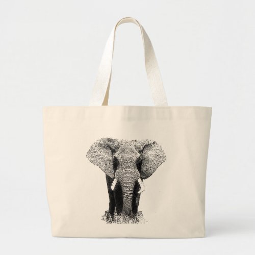 Black  White Elephant Large Tote Bag