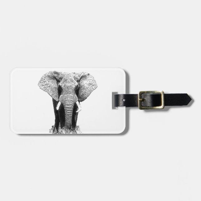 Black & White Elephant Luggage Tag (Front Horizontal)