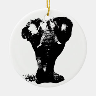 Black & White Elephant Pop Art Ceramic Ornament
