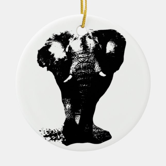 Black & White Elephant Pop Art Ceramic Ornament (Front)