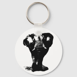 Black & White Elephant Pop Art Keychain