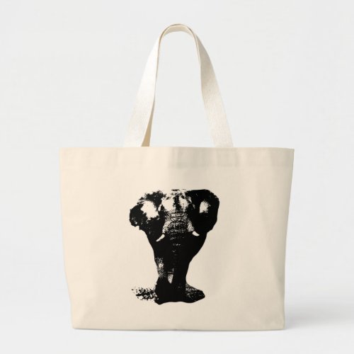 Black  White Elephant Pop Art Large Tote Bag