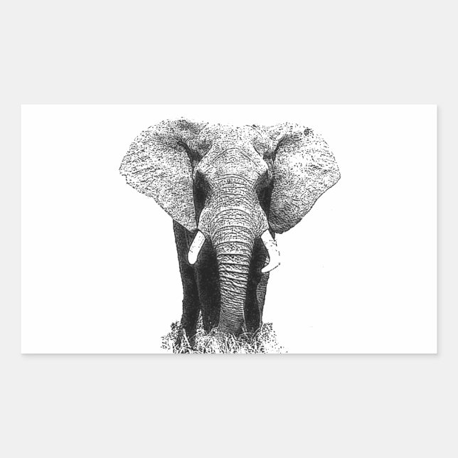 Black & White Elephant Rectangular Sticker (Front)