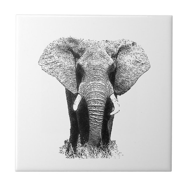 Black & White Elephant Tile (Front)