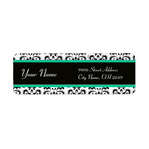 BLACK WHITE EMERALD GREEN DAMASK LABEL