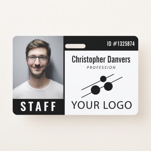 Black White Employee ID Photo  Large Logo Badge