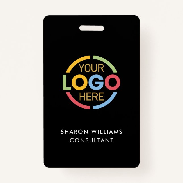 Black White Employee ID with Custom Business Logo Badge (Front)