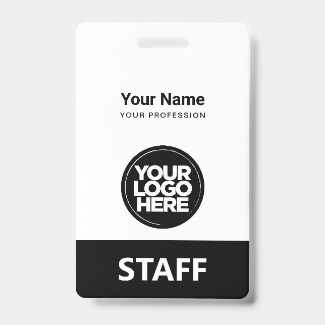 Black White Employee Name Business Logo Qr Code Badge (Front)