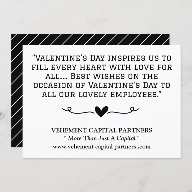 Black & White Employees Office Valentines Day  Card (Front/Back)
