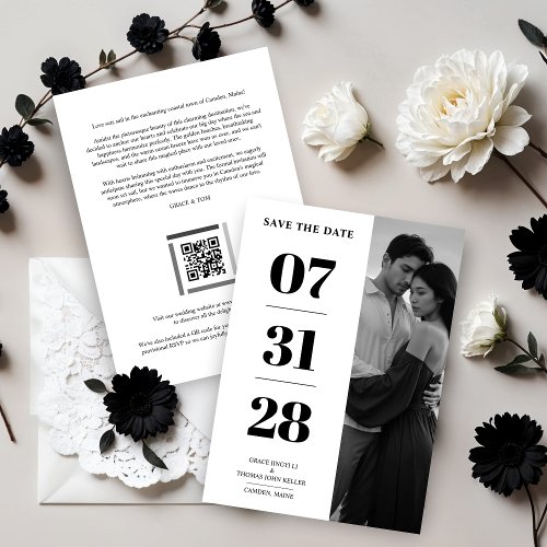 Black  White Enchanting and Delicate Simple Photo Save The Date