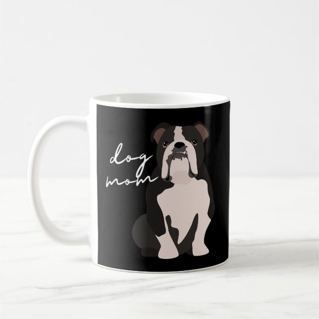 Black White English Bulldog Dog Mom Coffee Mug (Left)